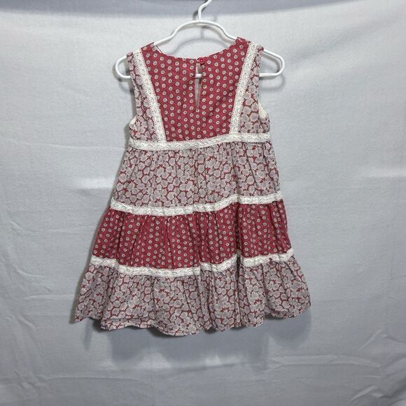 Mini Boden Red Hotchpotch Daisy Ditsy Floral Tiered Dress Girls Size 4-5Y Summer - Picture 2 of 10